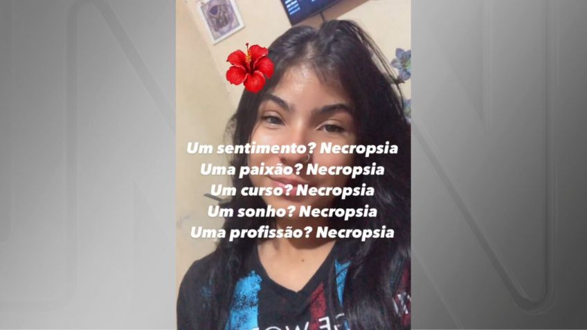 Em postagem no Instagram, Vitória Regina de Sousa, de 17 anos, manifestou "sonho" de trabalhar com necropsia • Reprodução/redes sociais