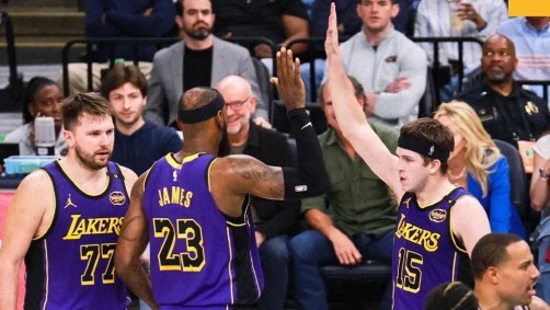 Luka Doncic, Lebron James e Austin Reaver comandaram vitória do Lakers
