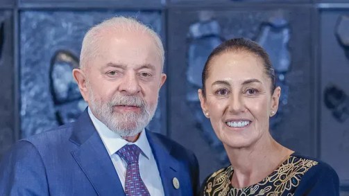 O presidente Luiz Inácio Lula da Silva (PT) ao lado da presidente do México, Claudia Sheinbaum