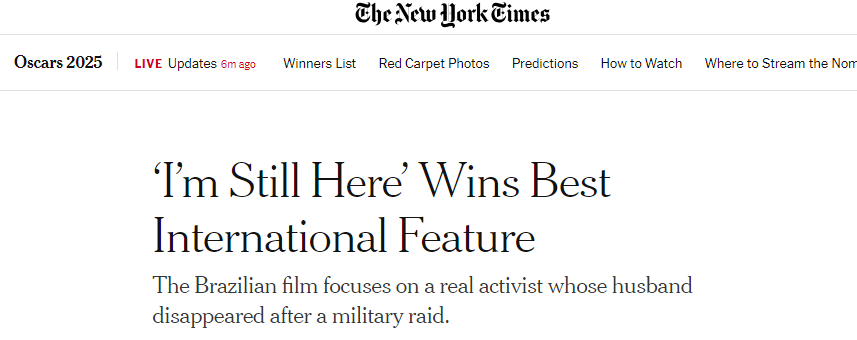 Vitória de "Ainda Estou Aqui" saiu no The New York Times •