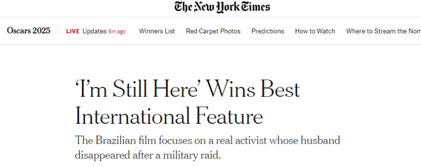Vitória de "Ainda Estou Aqui" saiu no The New York Times •