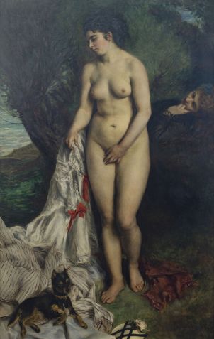 A banhista e o cão griffon - Lise à beira do Sena [Bather with a Griffon Dog - Lise on the Bank of the Seine], 1870 • Óleo sobre tela [Oil on canvas], 183,5 × 115 cm Museu de Arte de São Paulo Assis Chateaubriand Doação [Gift] Leão Gondim de Oliveira, Indústrias Químicas e Farmacêuticas Schering S.A., Diários Associados de Minas Gerais, O Cruzeiro e [and] Mário Simonsen, 1958 MASP.00095 Foto [Photo] Eduardo Ortega
