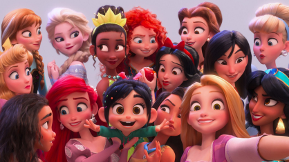 Foto destaca todas as princesas da Disney. Elas estão na versão de animação.