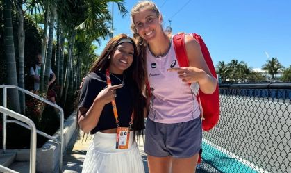 Rebeca Andrade joga com promessa do tênis brasileiro e tieta estrelas; veja