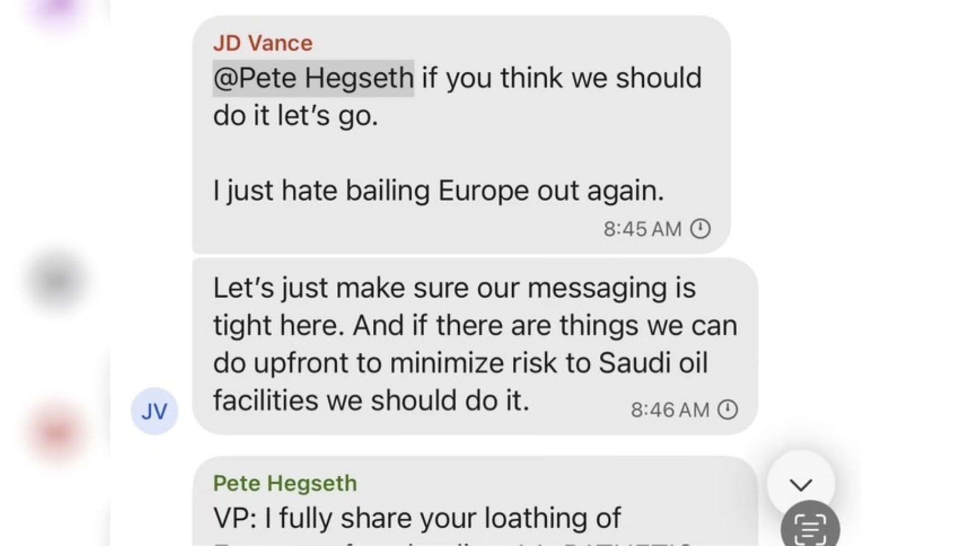 Conversa do grupo do governo Trump que acidentalmente compartilhou planos de guerra com jornalista do The Atlantic • Reprodução The Atlantic