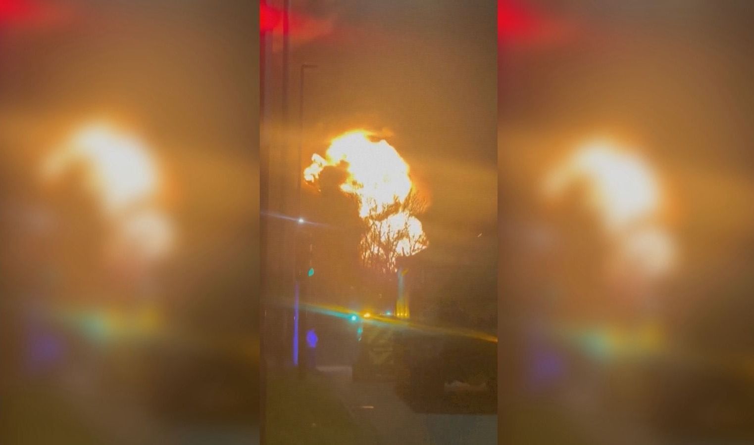 Um incêndio na subestação em Hayes, causando o fechamento do Aeroporto de Heathrow, em Londres, devido a uma queda de energia.