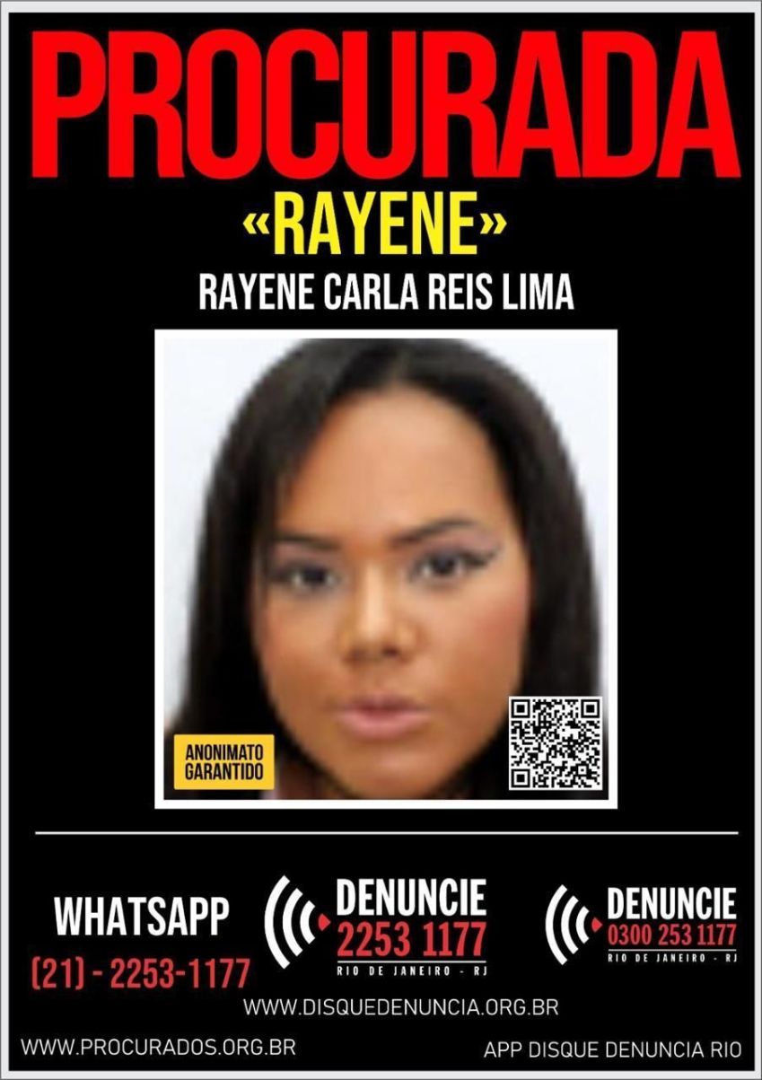 Rayene era procurada pela polícia há quatro meses. • Divulgação