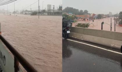Estragos da chuva em SP: Av. dos Estados "desaparece" em alagamento no ABC