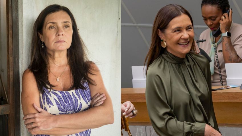 Adriana Esteves como Thelma e Mércia • João Miguel Moura e Léo Rosario/TV Globo