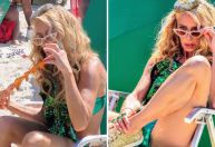 Adriane Galisteu faz ensaio de Carnaval na praia comendo camarão; veja