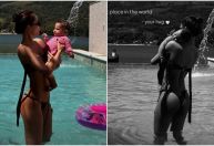 Mãe da 3ª filha de Neymar aproveita piscina com a pequena; veja