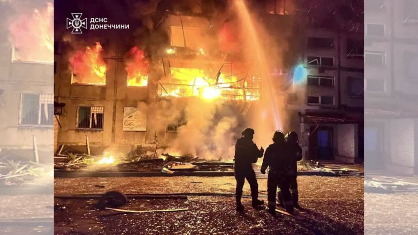 Ministério do Interior ucraniano disse que as forças russas usaram mísseis balísticos, foguetes e drones, destruindo prédios de vários andares e carros • Serviço de Emergência do Governo Ucraniano