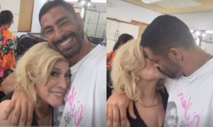 Cauã Reymond beija Susana Vieira nos bastidores de "Vale Tudo"