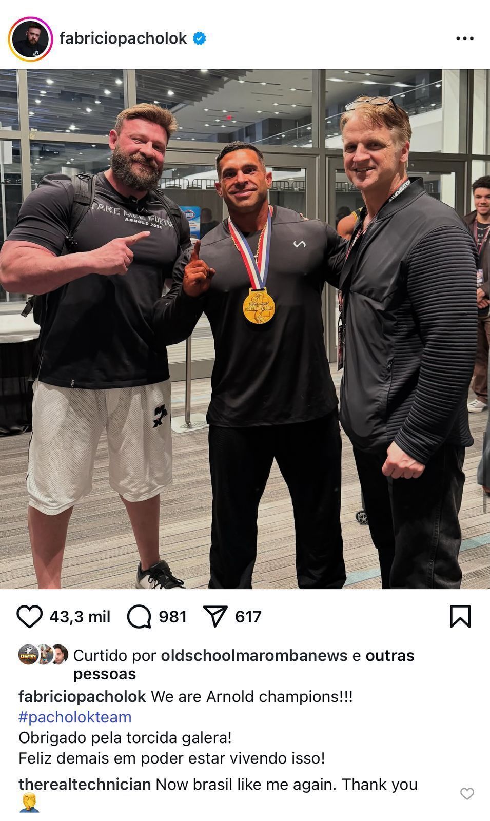 Chris Aceto comentou foto de Fabricio Pacholok com provocação aos brasileiros • Reprodução/Instagram
