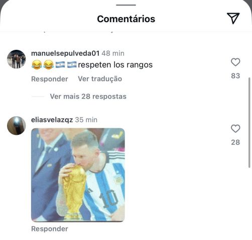 Argentinos invadiram postagem de Romário no Instagram • Reprodução/Instagram