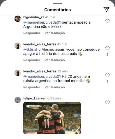 Argentinos invadiram postagem de Romário no Instagram • Reprodução/Instagram