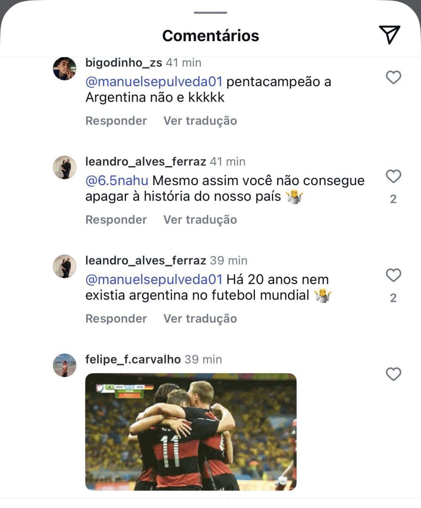 Argentinos invadiram postagem de Romário no Instagram • Reprodução/Instagram