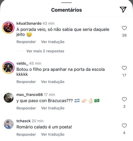 Argentinos invadiram postagem de Romário no Instagram • Reprodução/Instagram