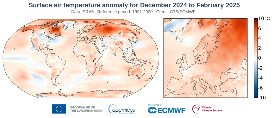 Imagem mostra que quase todo o planeta está apresentando temperaturas acima da média • Copernicus Climate Change Service/ECMWF
