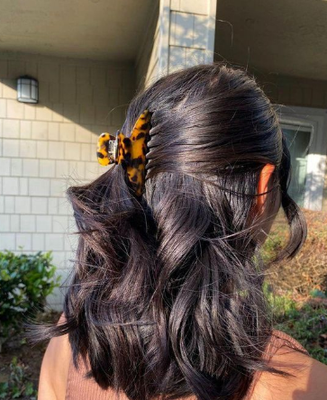 Inspiração de cabelo meio-preso básico com piranha • Reprodução/Pinterest