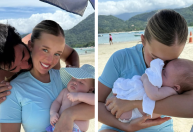 Duda Reis compartilha registros da primeira vez da filha na praia