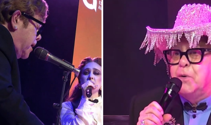 Com chapéu de franjas, Elton John canta "Pink Pony Club" com Chappell Roan