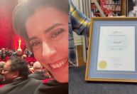 Fernanda Torres mostra "diploma" e envelope do Oscar de "Ainda Estou Aqui"
