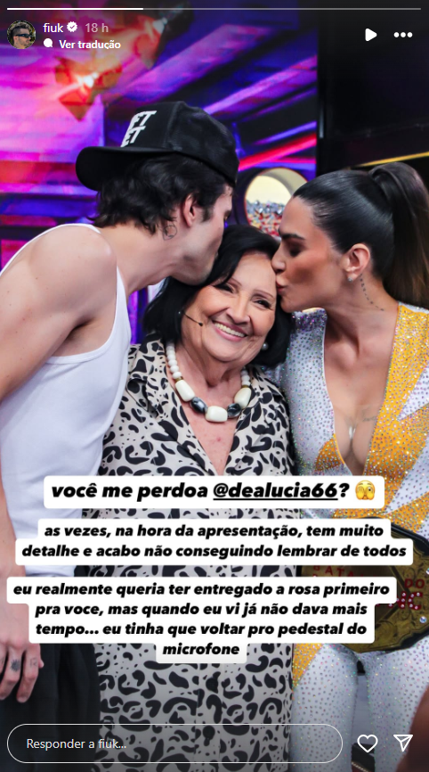Fiuk se desculpou com a assistente de palco do Domingão • Instagram/Fiuk