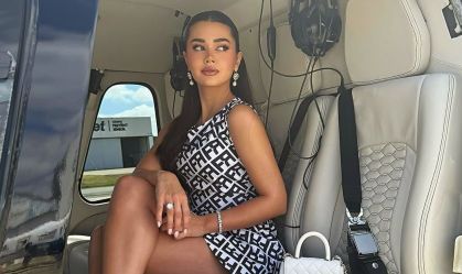 Franciny Ehlke mostra detalhes de helicóptero dado por marido bilionário