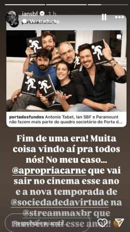 Comunicado de Ian SBF sobre saída do Porta dos Fundos • Instagram/ Ian SBF
