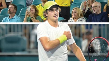 João Fonseca comemora vitória sobre o francês Ugo Humbert no Miami Open