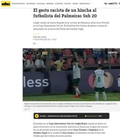 Jornal ABC repercutiu o episódio de racismo sofrido por jogadores da equipe sub-20 do Palmeiras