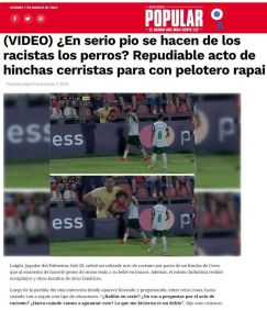 Jornal Diario Popular repercutiu o episódio de racismo sofrido por jogadores da equipe sub-20 do Palmeiras
