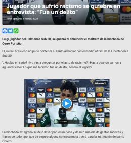 Jornal Versus repercutiu o episódio de racismo sofrido por jogadores da equipe sub-20 do Palmeiras