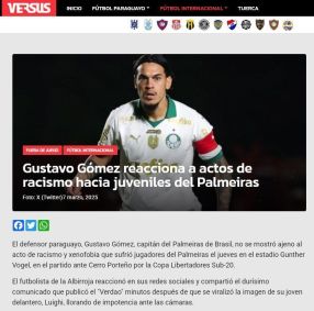 Jornal Versus repercutiu o episódio de racismo sofrido por jogadores da equipe sub-20 do Palmeiras