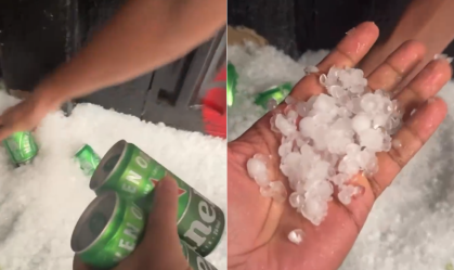 GO: empresários colocam cerveja para "gelar" no granizo após fortes chuvas