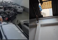 Vídeo: Homem cai em cima de carro após teto de loja desabar