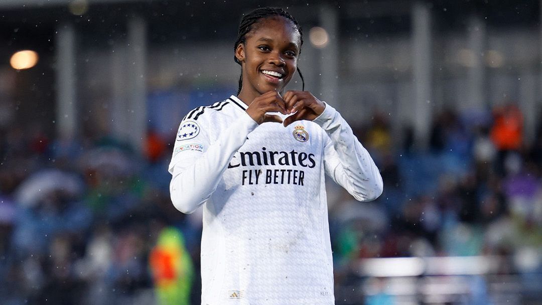 Linda Caicedo comemora gol do Real Madrid sobre o Arsenal na Champions League Feminina