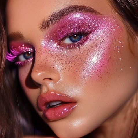 Maquiagem com strass e efeito molhado para o Lollapalooza 2025 • Reprodução/Pinterest