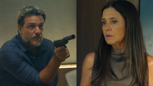 Molina (Rodrigo Lombardi) e Mércia (Adriana Esteves) em "Mania de Você"