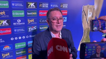 Marcelo Teixeira, presidente do Santos, na zona mista da festa do Paulistão 2025