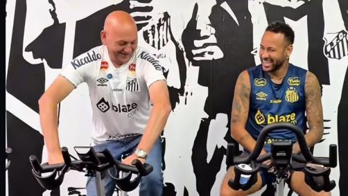 Neymar e Luciano Hang pedalam no CT Rei Pelé