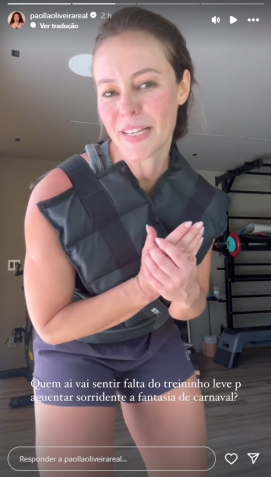 Paolla Oliveira usou caneleiras que simulavam peso da fantasia • Instagram/Paolla Oliveira