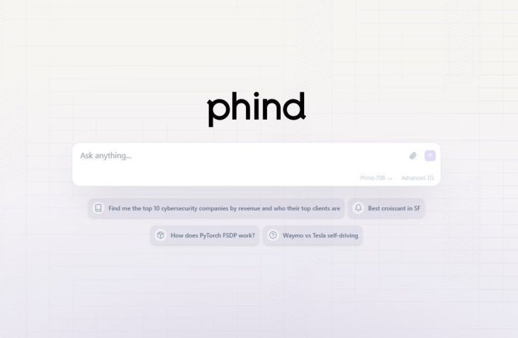 A captura apresenta a tela inicial do Phind. • Créditos: Phind.