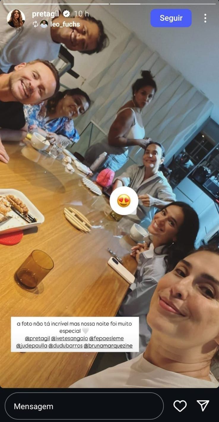 Preta Gil reencontra Ivete Sangalo, Bruna Marquezine, Fernanda Paes Leme e mais amigos para jantar • Instagram/ Preta Gil