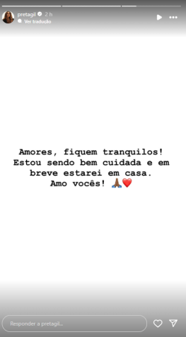Preta Gil falou sobre mais uma internação na UTI • Instagram/Preta Gil