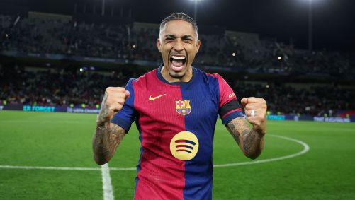 Raphinha comemora classificação do Barcelona na Champions
