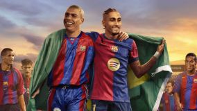 Arte de Ronaldo Fenômeno abraçado com Raphinha