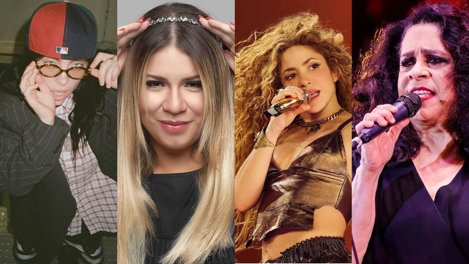 Da esquerda para direita: Billie Eilish, Marília Mendonça, Shakira e Gal Costa