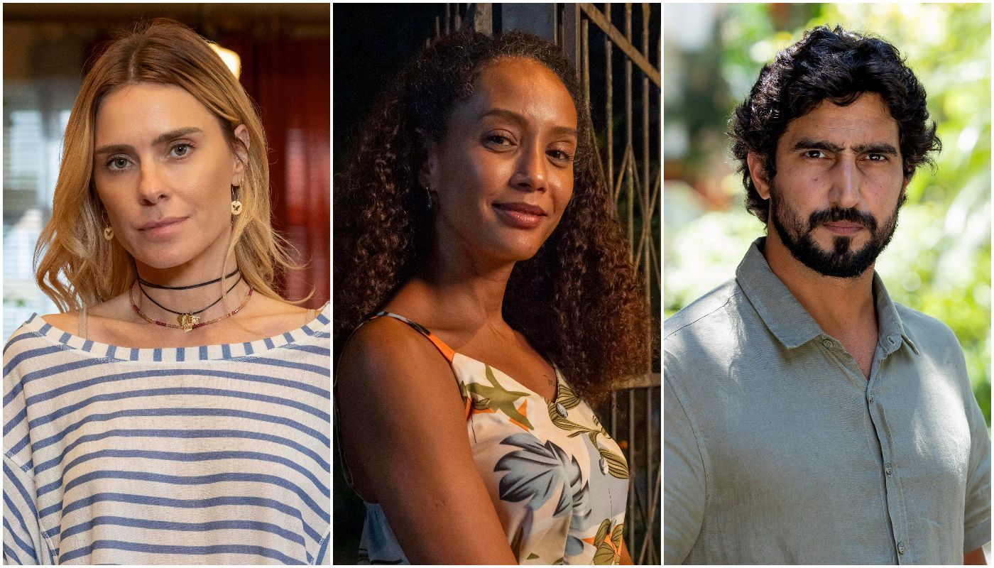 Leila (Carolina Dieckmann), Raquel (Taís Araújo) e Ivan (Renato Góes) em "Vale Tudo"